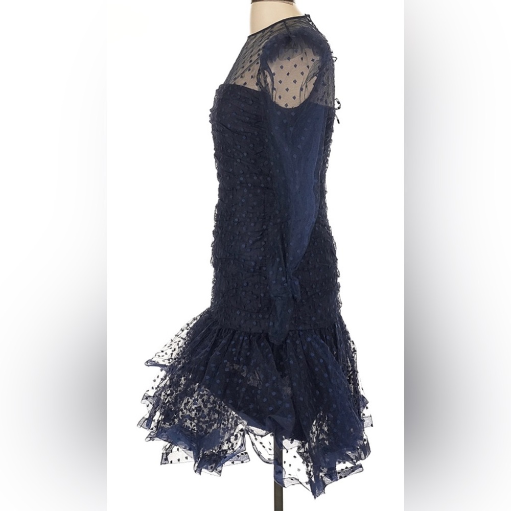 Vintage Neiman Marcus Scassi Boutique Navy Sheer Polka Dot Tulle Party Dress S-M - Picture 4 of 7